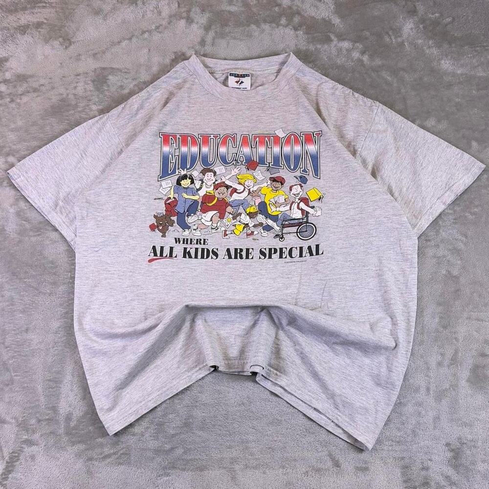 Vintage Jerzees Education Where All Kids Are Special Graphic T Shirt Gray XL